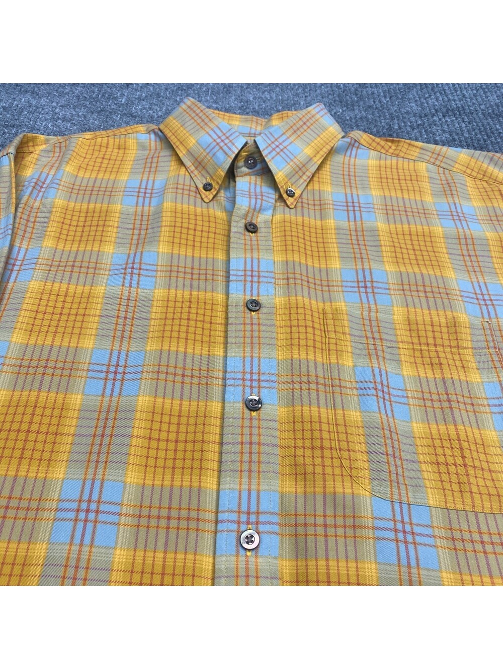 VTG Burberry London Shirt Mens L Yellow Blue Plaid Long Sleeve Button Down USA